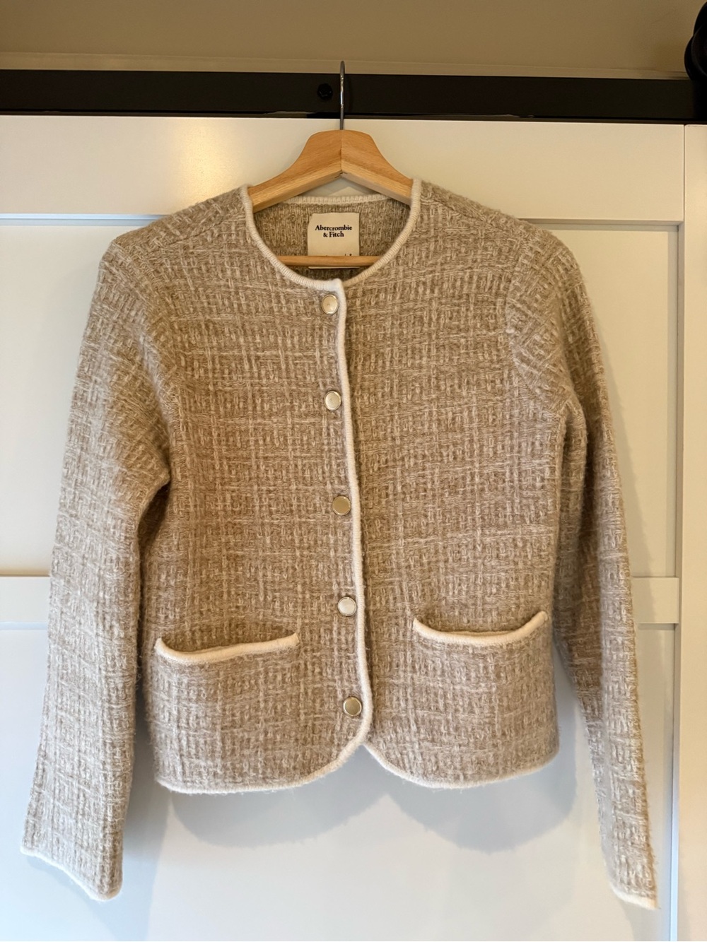Abercrombie & Fitch Cream-Beige Tweed Button Cardigan